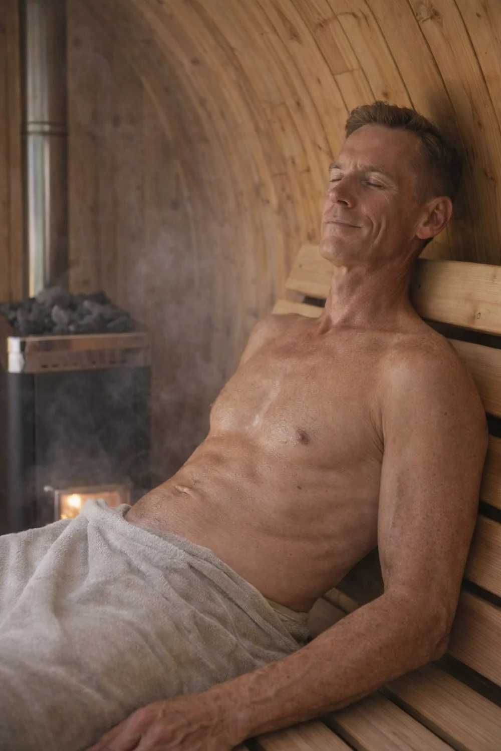 Petri, founder of RecoSauna, relaxing in the sauna