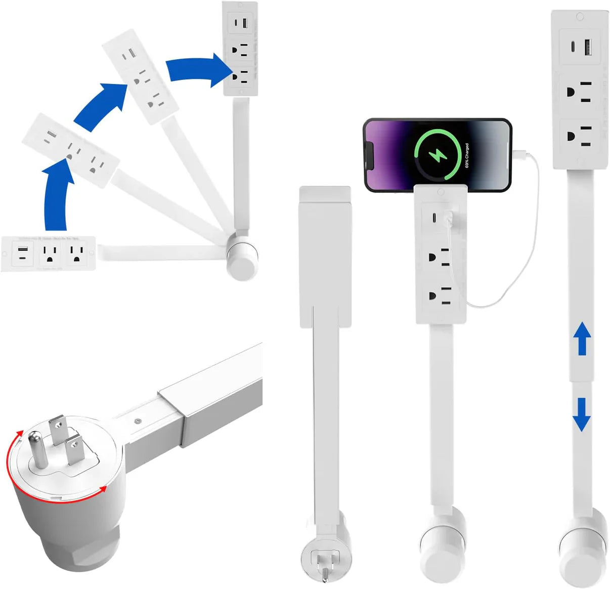 WallExtender adjustable rotating wall outlet extender