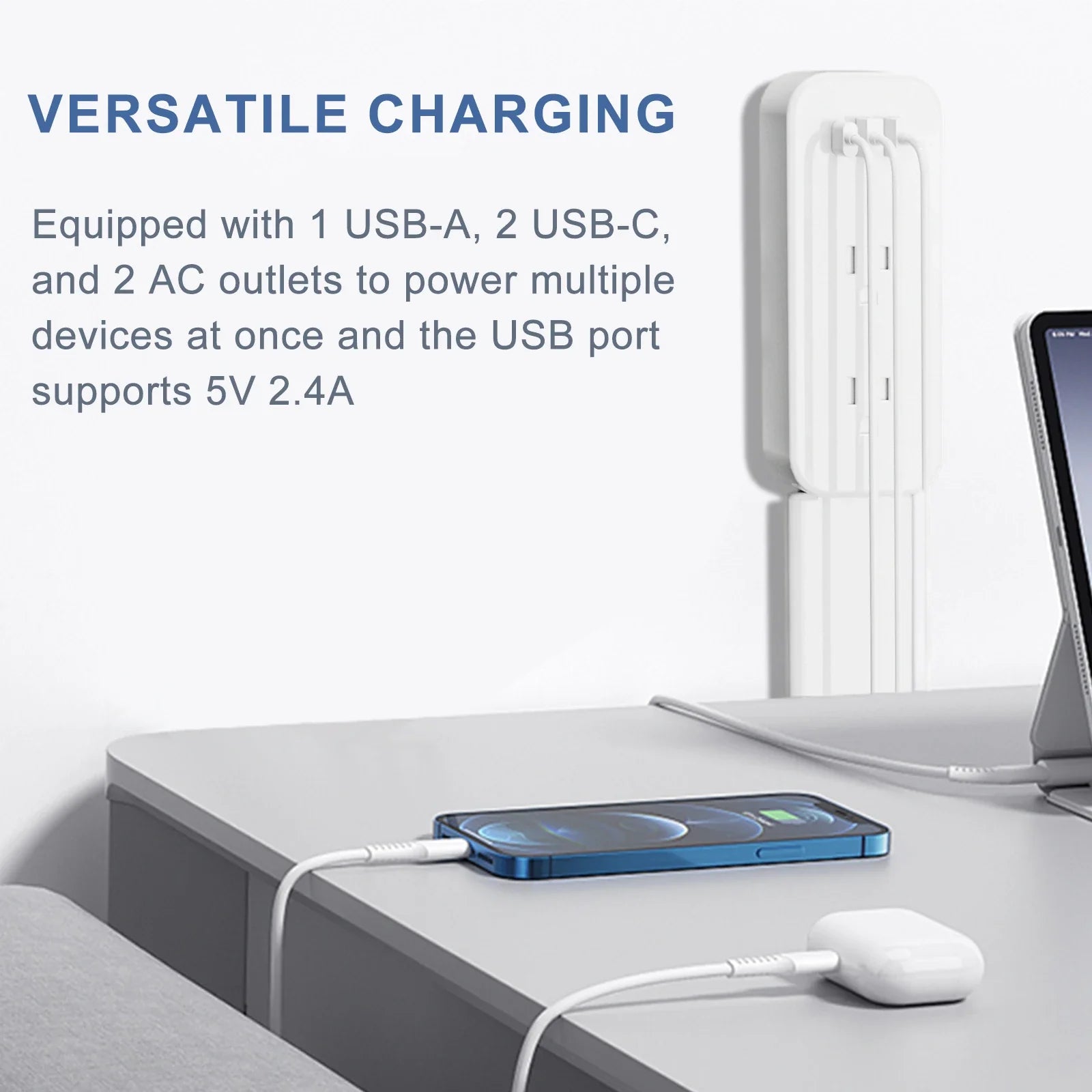 WallExtender AC outlets USB A and USB C charging hub