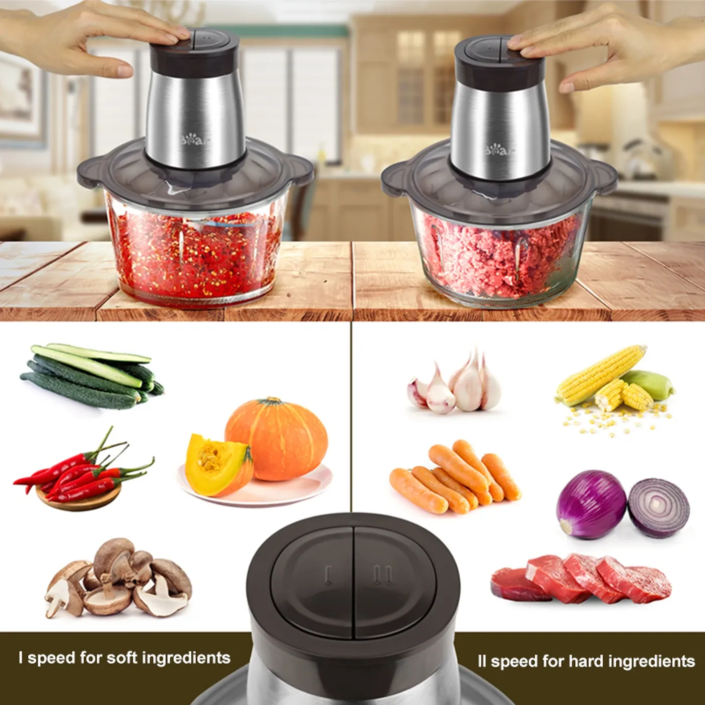 BEAR 2L Electric Food Chopper – 4 Stainless Steel Blades” 4