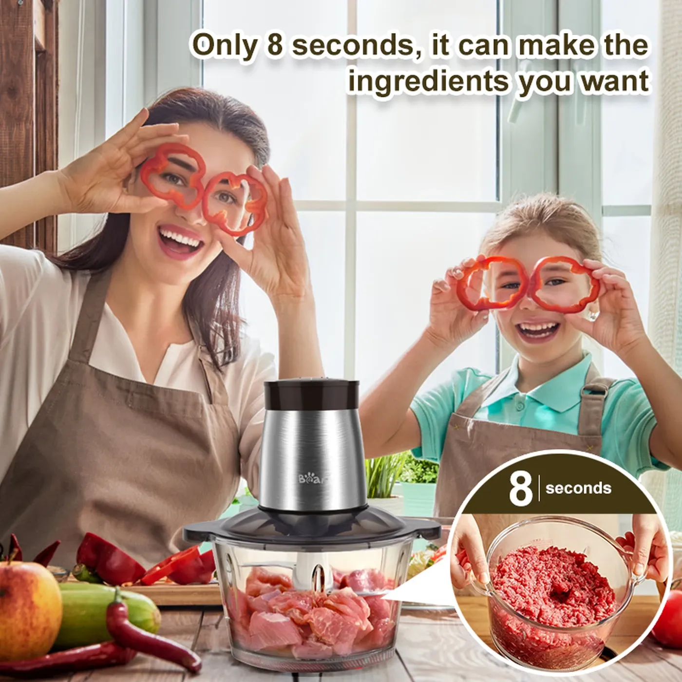 BEAR 2L Electric Food Chopper – 4 Stainless Steel Blades” 3