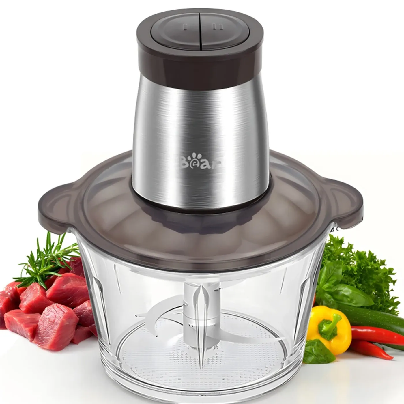 BEAR 2L Electric Food Chopper – 4 Stainless Steel Blades”