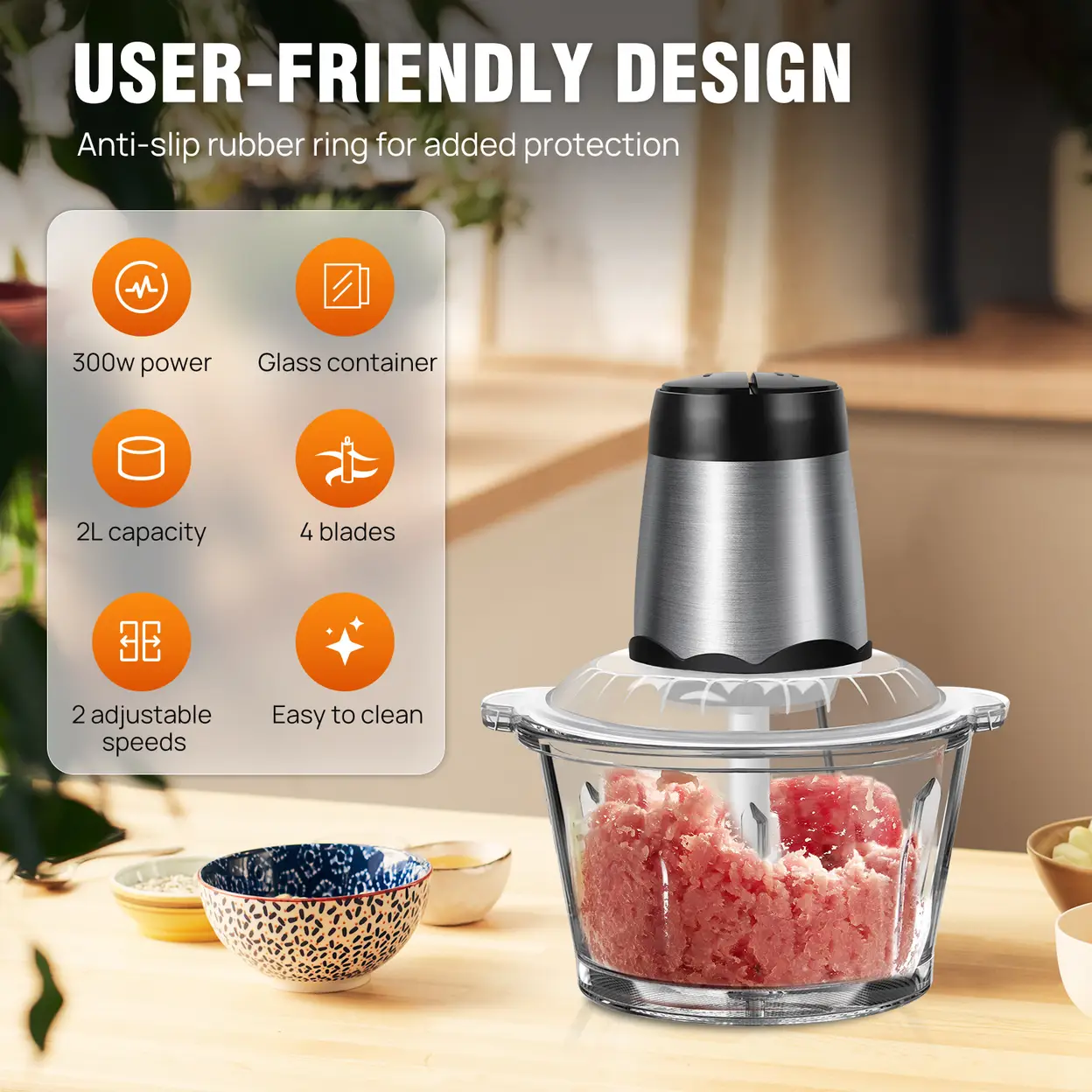 BEAR 2L Electric Food Chopper – 4 Stainless Steel Blades” 10