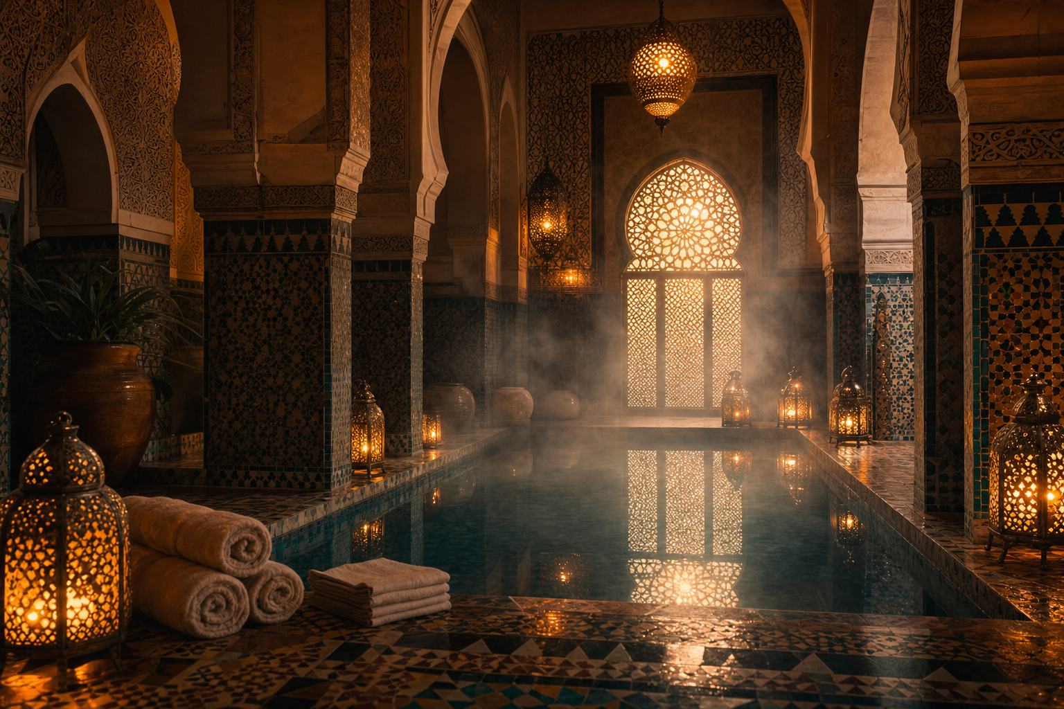Inside a traditional Moroccan hammam